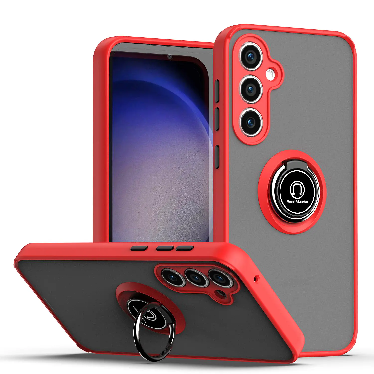 Mat Design Case Met 360 Ingebouwde Magnetische Kickstand Voor Samsung S23fe/S24 Ultra Mobiele Telefoon Cover Camerabescherming