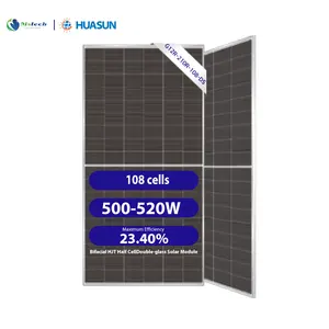 Huasun Panel surya 500W, Hs-210R-108-Ds modul tenaga surya setengah sel Hjt daftar harga pelat surya 505W 510W 515W 520W