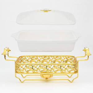 Chauffe-Plats Rectangulaire en Céramique de Luxe pour Traiteur, Support Doré, Vaisselle de Buffet de Mariage, Capacité 1,5 Litre, <span class=keywords><strong>Prix</strong></span> de Gros - Product Image 6