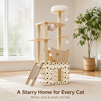 Arbre à chat en bois de luxe tout-en-un, grand format, multi-niveaux, avec griffoirs, condo pour chat et maison de maternité capsule spatiale
