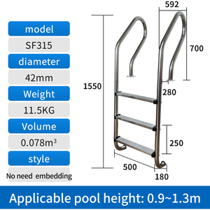 Échelle de piscine en acier inoxydable sans pré-encastrement, antidérapante, pour accès intérieur à la piscine, modèle SF - Product Image 5