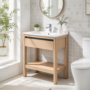 Natural Nordic Boxwood Solid Wood Washstand Base Freestanding Storage <b>Furniture</b> Cabinet Only For Hotel Project - Product Image 1