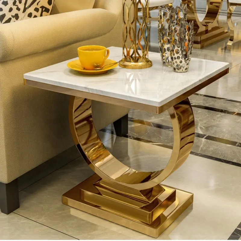 Luxury Home Furniture Ring Shaped Square Marble Top Gold Stainless Steel Coffee Table Side Table combination