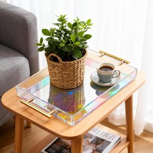 Bán buôn tùy chỉnh Khay phục vụ acrylic với tay cầm màu cầu vồng óng ánh - Product Image 3