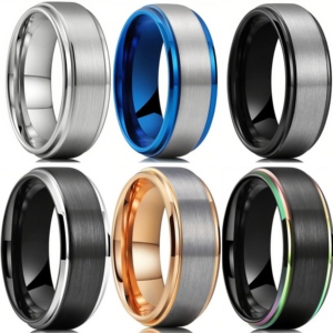 Thời Trang Cưới Vàng/Bạc/Đen/Bule Nhẫn 8Mm Bước Cạnh Tungsten Nhẫn Mens Phụ Nữ Vài Wed Hứa Nhẫn Set - Product Image 1