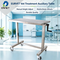 Table d'opération vétérinaire EUR VET 304 en acier inoxydable, réglage manuel de la hauteur, roulettes universelles avec freins, antirouille
