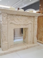 Cheminée intérieure en pierre de taille personnalisée en marbre naturel beige Bianco, sculptée à la main, foyer