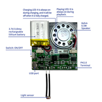 Carte de vœux audio DIY programmable 8M USB enregistrable avec capteur de lumière, puce sonore, haut-parleurs et batterie lithium rechargeable