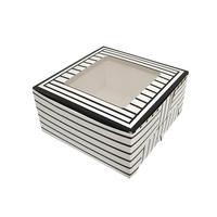 Boîte d'emballage en papier rigide à rayures blanches et noires, emballage pliable avec fenêtre transparente, carrée, 50 unités