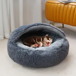 Cama de pelúcia para cachorro e gato, cama calmante e confortável incomparável, donut curto, confortável e quente, para cachorro