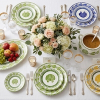 Lot de Plats Ronds en Céramique Peints à la Main à Motifs Floraux pour Mariage, Vaisselle en Porcelaine Style Campagne pour Salades, Fruits et Plats Maison