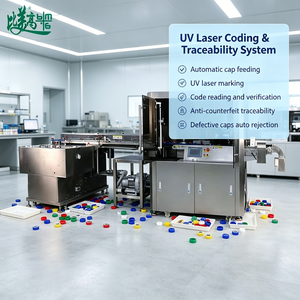 Máquina de Marcado Láser UV de Alta Velocidad Ezcad con Enfriamiento por Agua, Inspección Visual CNC y Rechazo Automático para Tapas de Plástico de Leche - Product Image 1