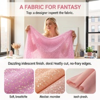 Tissu en maille holographique irisé à paillettes 3D brillantes, tulle brodé en polyester/métallique pour sacs de garçons, 150 GSM, moyen