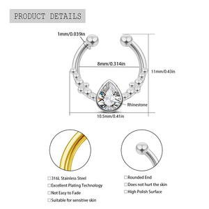 Anillo de Septum sin Perforación, Chapado <span class=keywords><strong>en</strong></span> Oro/Plata, con Ópalo y Circonita Cúbica, Joyería Falsa para <span class=keywords><strong>la</strong></span> <span class=keywords><strong>Nariz</strong></span> - Product Image 6