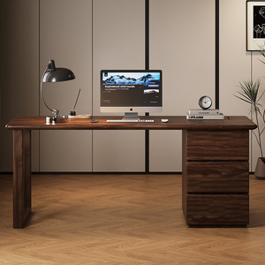 <b>Solid</b> <b>Wood</b> <b>Desk</b> With Drawers Walnut <b>Wood</b> 1.4m 1.6m 1.8m Minimalist Modern Style Study Home Office Computer Work <b>Desk</b> - Product Image 4