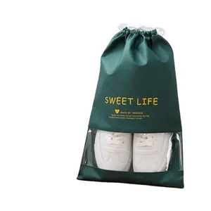 Custom Logo Printed Non Woven Travel Shoe Storage Bags Drawstring Bag Shoe Dust Bag