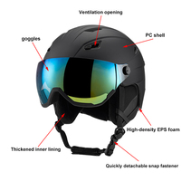 Casque de ski unisexe avec visière pare-soleil et lunettes intégrées, utilisation multisports (XS-L)