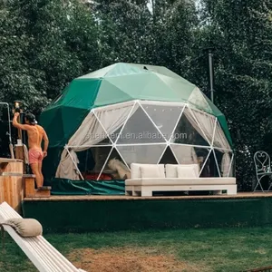 Açık Glamping House için tatil çadırı koyu yeşil kapak Geo Dome