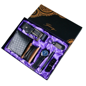 ชุดของขวัญสำหรับผู้ชาย Fancy & Yc DW2036 ประกอบด้วยเข็มขัด + กระเป๋าสตางค์ + นาฬิกาควอตซ์ + สร้อยข้อมือ 3 เส้น + พวงกุญแจ + ปากกา + ลูกประคำ + กล่องของขวัญสุดหรู - Product Image 2