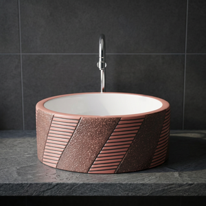 Lavabo de salle de bain carré moderne en céramique marron avec plateau blanc à poser sur comptoir pour usage commercial - Product Image 3