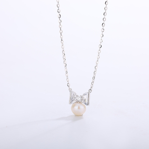 Collar de Perlas de Agua Dulce de Plata S925 con Colgante de Lazo de Circonita Cúbica, Joyería Dulce y Elegante, Regalo para Mujeres y Niñas - Product Image 2