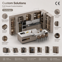 Lemari Dapur Kayu Abu-abu Sutra Modern Mewah Tanpa Gagang, Unit Pulau Dapur Modular dengan Lemari Pajangan Kaca LED CE