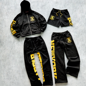 Bộ đồ thể thao nam gồm áo hoodie có mũ trùm đầu và quần dài, chất liệu nỉ, có thêu, dành cho chạy bộ và các hoạt động thể thao khác. - Product Image 3