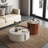 Table basse ronde moderne avec selle de cheval en bouleau simple, table à thé en cuir pour salons hôtels appartements