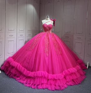<span class=keywords><strong>Robe</strong></span> de Quinceañera <span class=keywords><strong>Rose</strong></span> Fushia Mumuleo Col Halter sans Manches, <span class=keywords><strong>Robe</strong></span> de Bal <span class=keywords><strong>Princesse</strong></span> Volantée avec Nœud pour Doux 15 Ans - Product Image 6