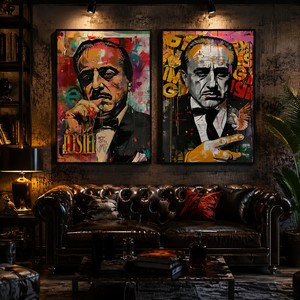 Stampa d'arte su tela Pop Art <span class=keywords><strong>Il</strong></span> <span class=keywords><strong>Padrino</strong></span>, ritratto personalizzato, pittura a pastello, graffiti, decorazione da parete motivazionale per la man cave - Product Image 2