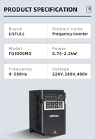 USFULL Mini VFD 1/3 Phase 220V 380V 0.75kW 1.5kW 2.2kW Convertisseur de fréquence variable VSD pour moteur à induction AC