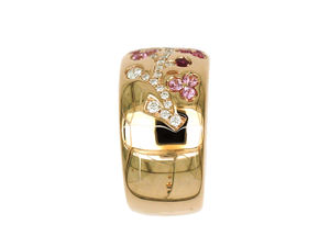 Anillo de banda ancha con diseño floral de oro amarillo de 18 quilates, zafiro rosa, rubí y diamantes, joyería de lujo para mujer - Product Image 2