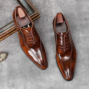 New Style Men's Genuine Leather Lace-up Pointed-toe <b>Shoes</b> <b>Height</b> <b>Increasing</b> Autumn Anti-slip - Product Image 4