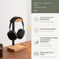 Support de casque en bois de bambou BH Wood Desk Holder avec base de rangement pour le gaming et le bureau