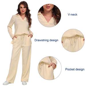 Neu eingetroffene Herbst-Schlafbekleidung mit Schleife, V-Ausschnitt, langen Ärmeln, Nachtwäsche, Pyjama - Product Image 6