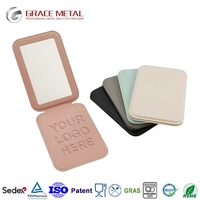 Miroir de Maquillage de Poche en Cuir PU Personnalisable, Couleurs et LOGO Gravé en Relief, Cadeau d'Affaires Promotionnel Portable