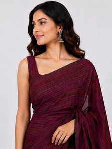 <b>Maroon</b> Striped Cotton <b>Saree</b> Fashionable Women's Premium Cotton <b>Saree</b> Soft Fabric Traditional Indian Ethnic Wear for Office Daily - Product Image 3
