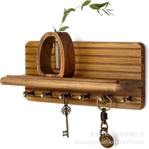 Porte-clés mural en bois, organisateur d'entrée, étagère de rangement en bois massif pour salon, usage domestique - Product Image 4