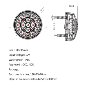 Luz Combinada LED Redonda de 80 mm con Certificación ECE CCC KS18-046AR 12V IP65 - Product Image 3