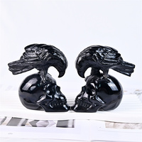 New Product Healing Black Obsidian Handmade Figurines Crystal Skulls Crafts Black Obsidian Raven Skulls