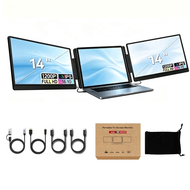 Wholesale/OEM/bulk/ Three Screen IPS LCD USB Portable Monitor 14 Inch for Laptop Dual Screen Business NO Driver
