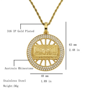 Venta Directa de Fábrica, Collar con Colgante de la Última Cena, Cadena de Acero Inoxidable con Cuentas de Circonio Chapadas en Oro - Product Image 5