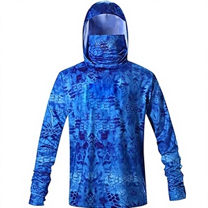 Blue Camo UPF 50 Fishing Hoodie with <b>Face</b> <b>Mask</b> Long Sleeve UV Protection Hooded Shirt - Product Image 4
