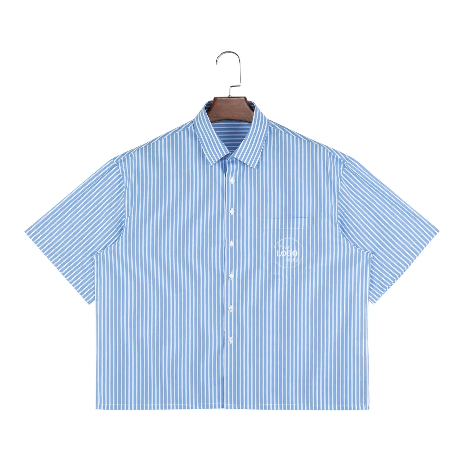 Custom Logo Wholesale Mens Stripe Shirt Button Up Collar Shirt Casual Shirt For Men Short Sleeve