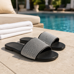 Sandales plates pour femmes avec strass, tongs d'été pour la plage, pantoufles décontractées brillantes, commande en gros OEM - Product Image 3