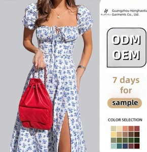 Vestido <span class=keywords><strong>Midi</strong></span> <span class=keywords><strong>de</strong></span> Algodón con Estampado Digital, Estilo Informal, Línea A, Manga Corta Abullonada, Estampado Floral, Otoño 2024 - Product Image 2