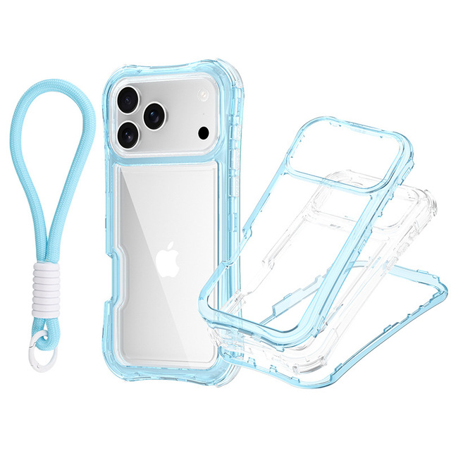 DYL 360 Full Protect Clear TPU+PC 3-in-1 Shockproof Street Fashion Phone Case for iPhone 17/17 Air/Plus/Pro Max with Strap