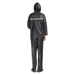 Low Price Industrial Custom LOGO Adult Black Polyester Coated PVC Reflective Rain Coat Suit Working Waterproof for Men