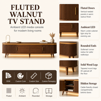 Table basse moderne et console TV pour salon, console TV intelligente de style mid-century, supports TV modernes de luxe avec LED