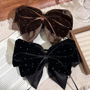 Pince à cheveux élégante en tissu couleur café avec nœud, pour femme, idéale pour les soirées - Product Image 1